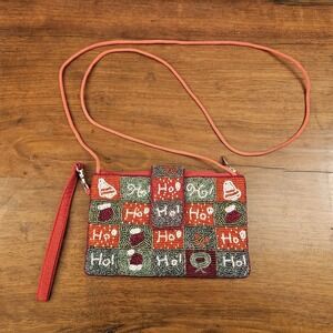 Christmas Beaded Bag Bamboo Trading Company Wristlet Crossbody Holiday